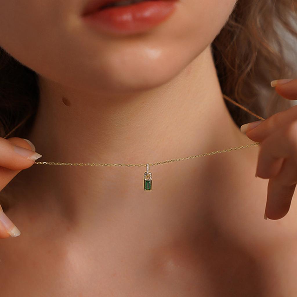 Emerald Green Lock Pendant Necklace with Micro Pave Accents