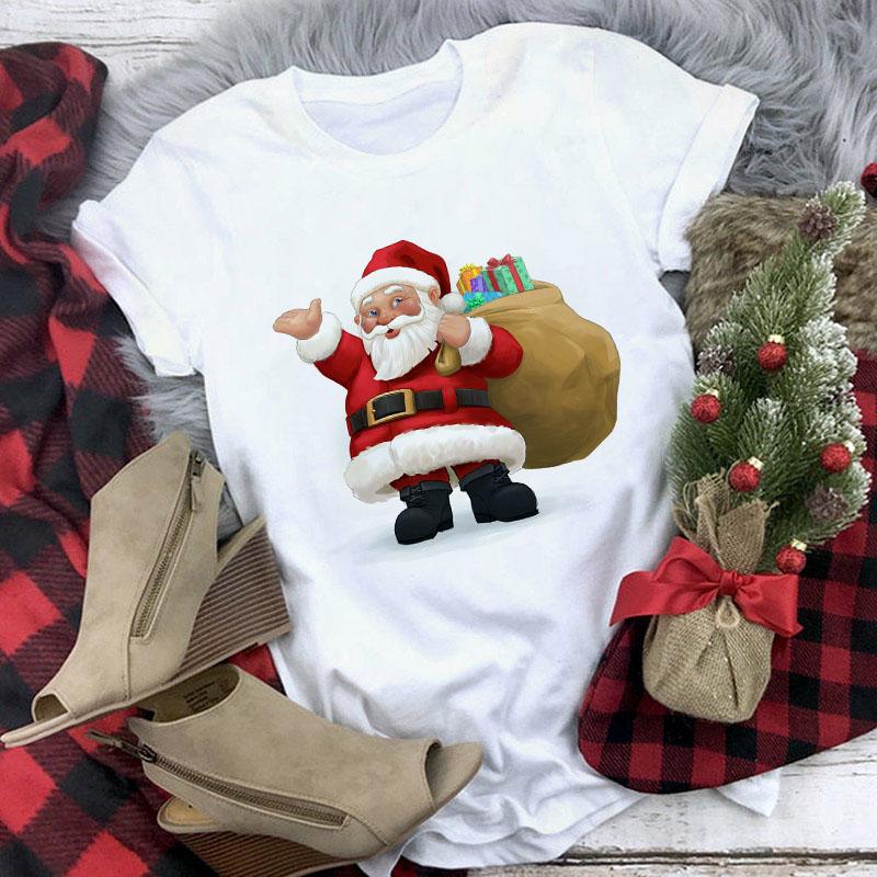 Cute Reindeer T Shirt Women Fashion Christmas Harajuku Short Sleeve T Shirt White Suitable All Seasons