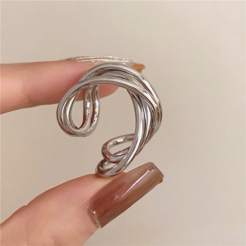 PANJBJ 925 Sterling Silver Geometry Ring for Women Line Crossing Design Minimalism Versatile Punk Jewelry Gift Dropshipping