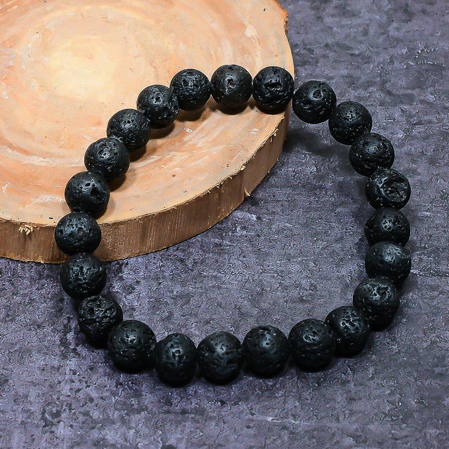 Natürlicher Schwarzer Onyx Edelstein Handgefertigtes Armband Verstellbar ETC-9703