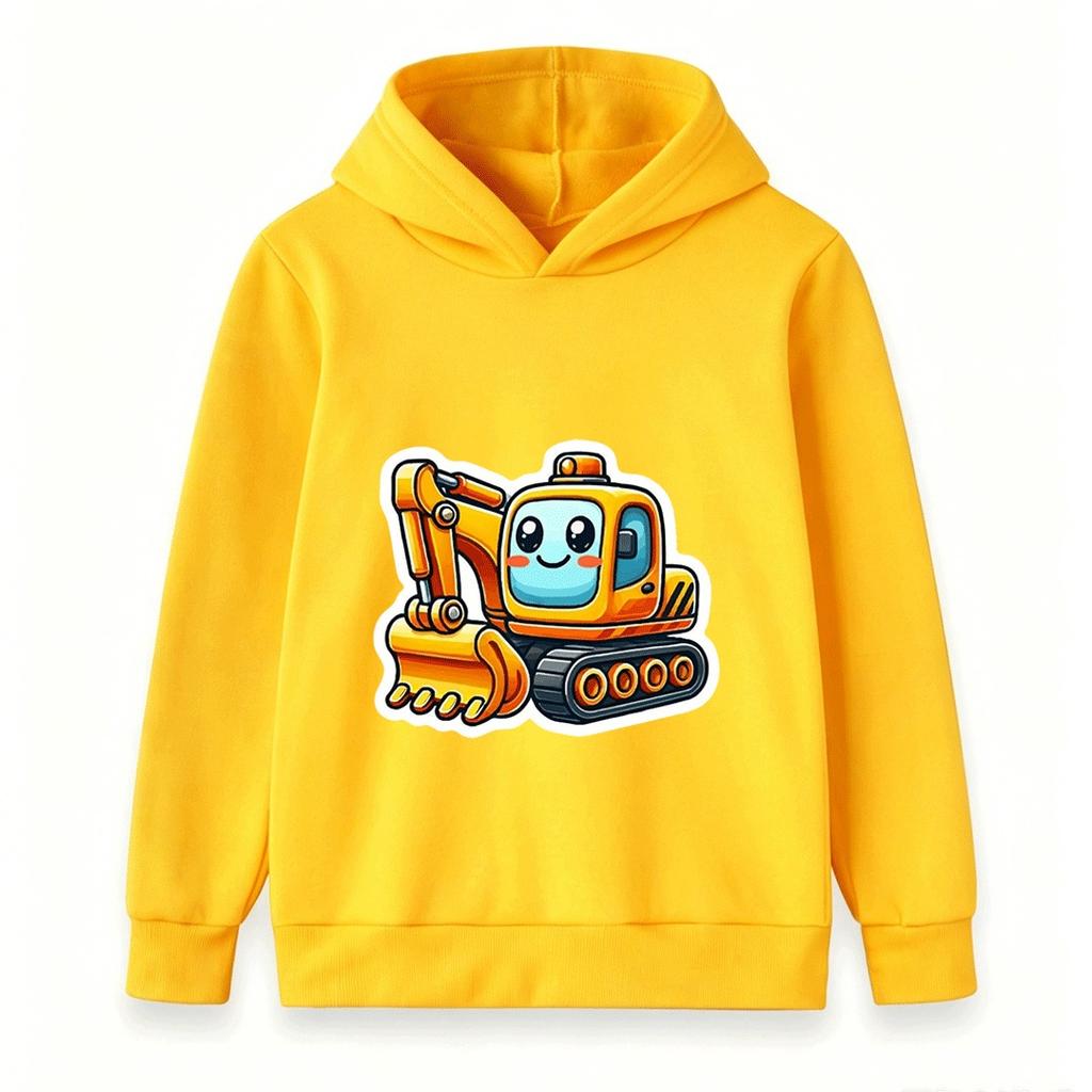 Cute Cartoon Excavator Print Kids Hoodie Casual Long Sleeve Pullover Sweatshirt for Boys Girls Toddler Loose Comfy Tops