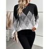 Women's Fashion Casual Spring Fall Rhombus Print Long Sleeve O-Neck Blouses & Shirts