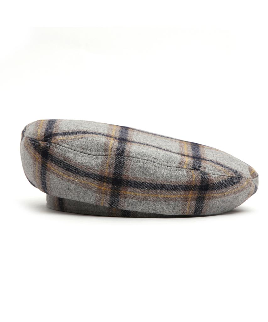 Eondeokeonteulolseutyudio Winter Check Pattern Beret Full Moon Beret / Wool Check / Smoke Grey