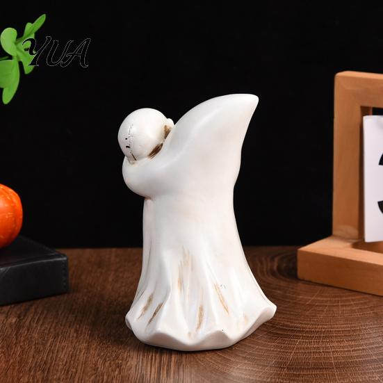 Unique Halloween Party Supplies Ghost Figurine with Skull, Resin Statue for Tabletop Decor, Indoor Seasonal Decor Retro Gothic Ornament Home