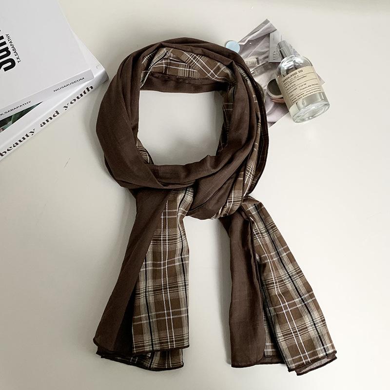 

Женский шелковый шарф, длинная полоса, высококачественный клетчатый защитник шеи для весны и лета, шарф, шаль, декоративный пояс.