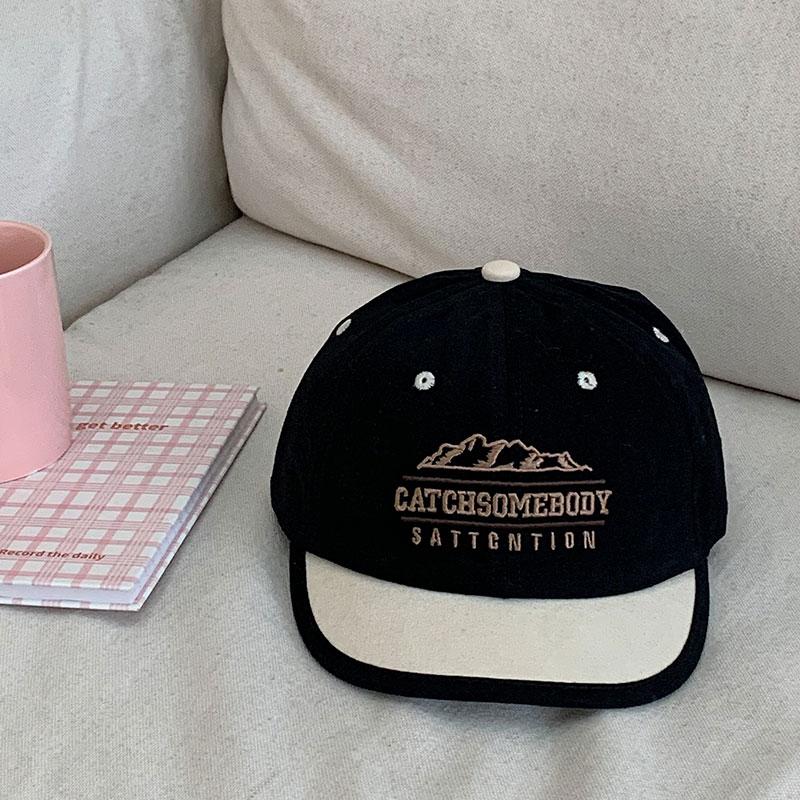 Niche color matching embroidery short brim cap female face small sunshade baseball cap parent-child
