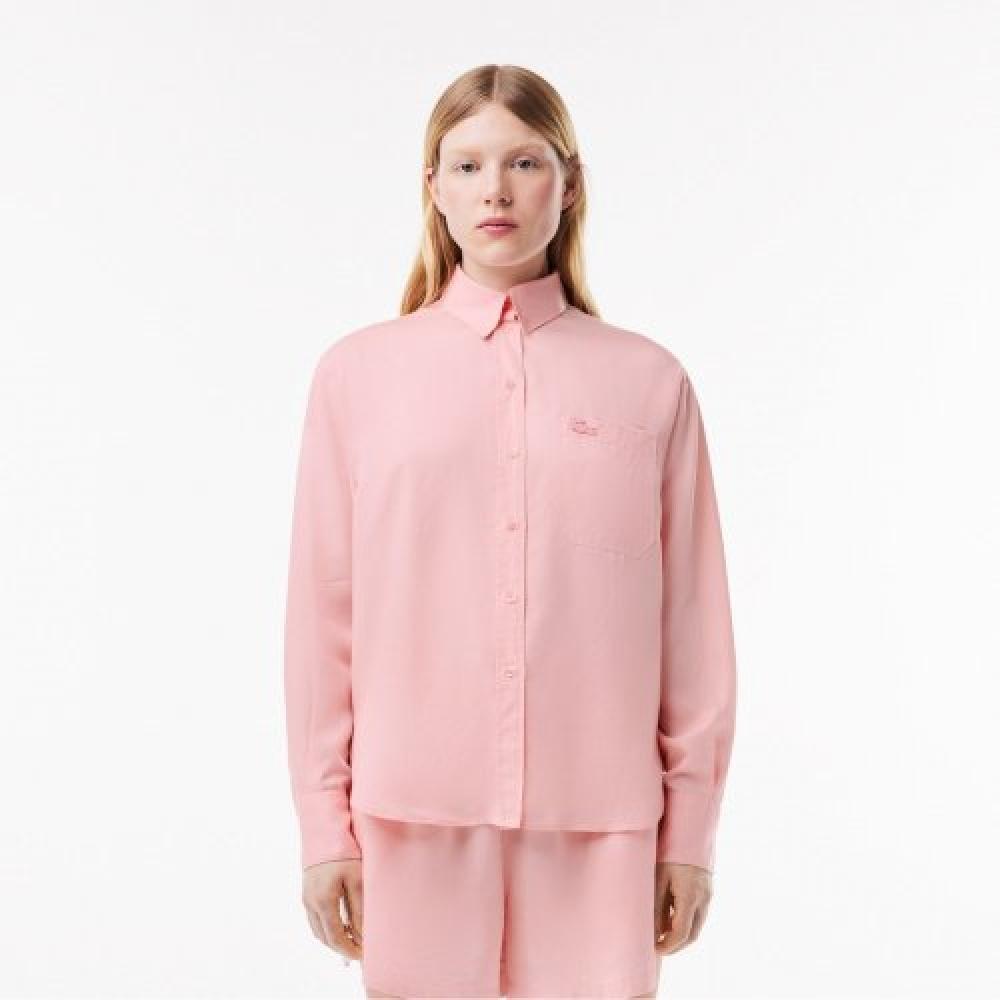 

LACOSTE Женская рубашка Overfit из лиоцелла с длинными рукавами и карманами [Светло-розовый]