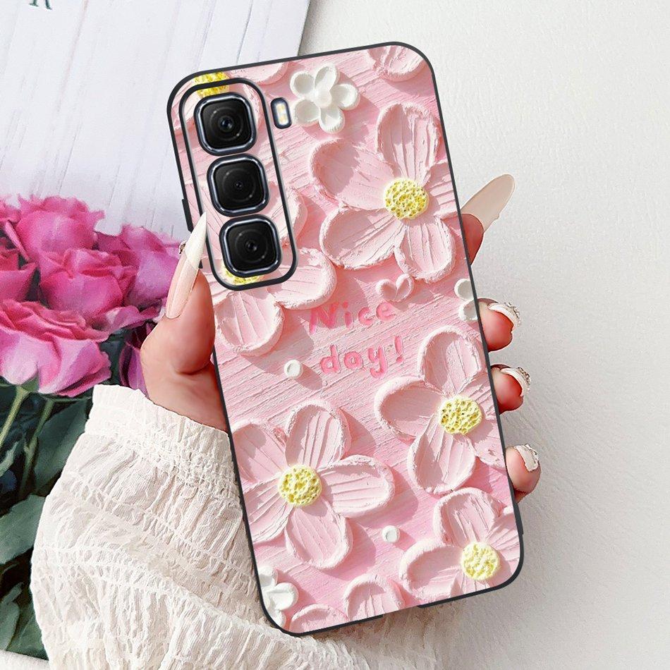 For Infinix Hot 50 4G Phone Case Hot 50 Pro+ 4G Hot50 Pro Elegant Floral Cat Pattern Black Silicone Soft TPU Cases