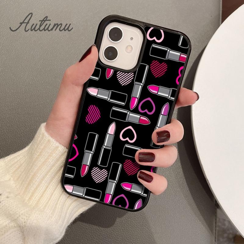 Makeup Collection Mascara Lipstick Phone Case for iPhone 11 12 13 14 Pro Max Mini XR XS SE 2020 6S 7 8 Plus Galaxy S21 S22 Cover