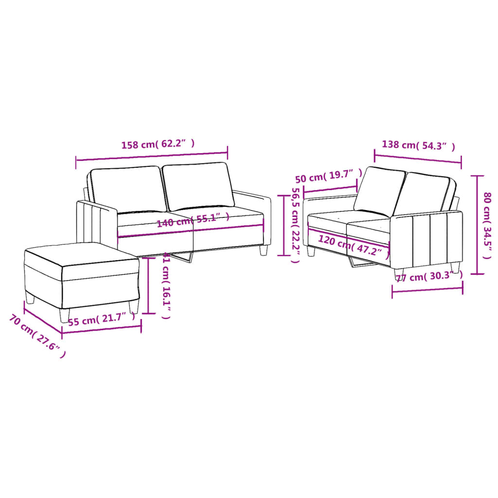 Vidaxl 3-Piece Lounge Set With Cushions, Black, Fabric