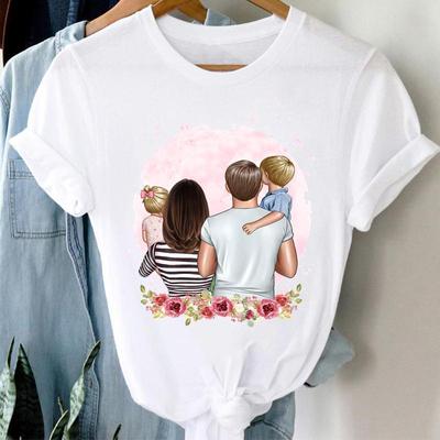 Women Clothing Casual Print Tee Top Flower Mom Family Trend New Summer Fashion Tshirt Short Sleeve Lady Female Graphic T-shirt