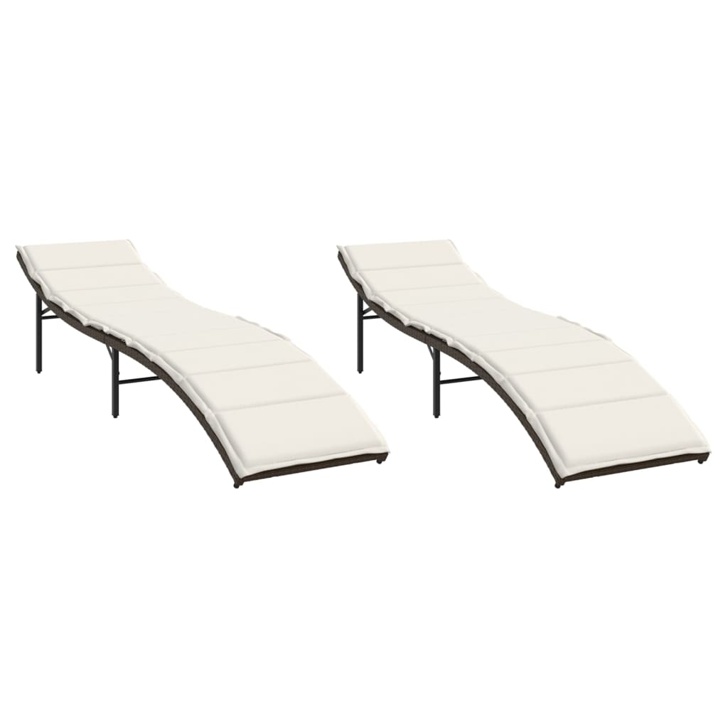 2 Piece Sun Lounger Set with Cushions Brown Poly Rattan