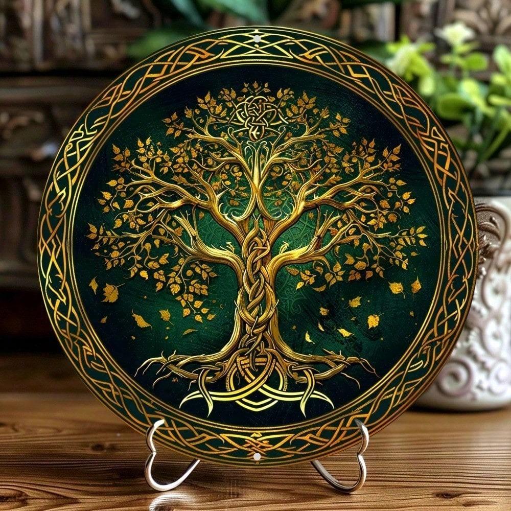 Vintage Tree of Life Round Metal Wall Art 2D Aluminum Sign for Living Room Home Decor
