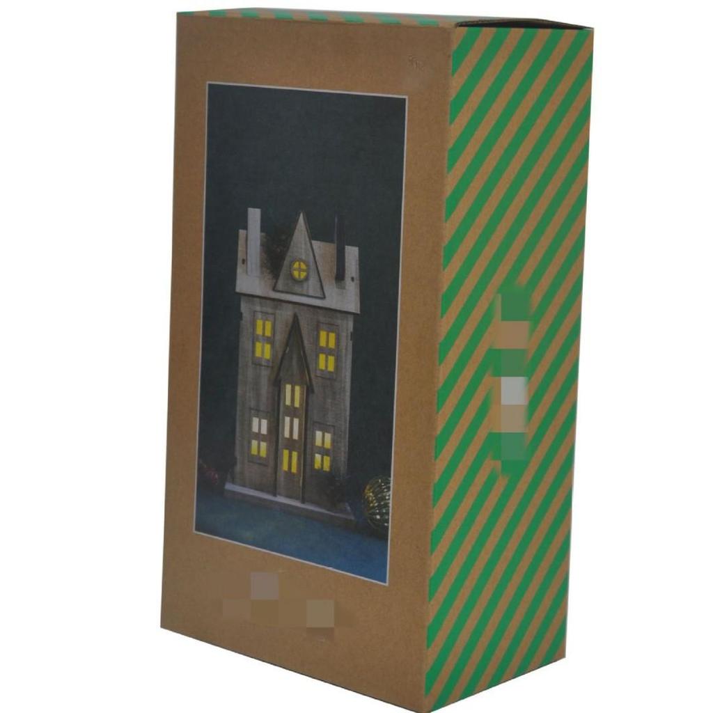 Nordic Style Aged Solid Wood LED Christmas House Ornament, 30CM High