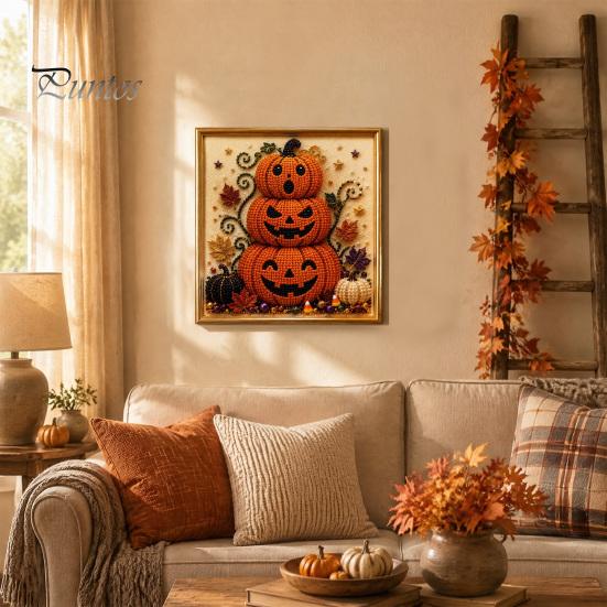 Ghost Pumpkin Art Craft Halloween Faux Pearl Kit, 3D Painting DIY Spooky Gem for Beginners Cute Set Adults, Autumn Home Wall Decor Crafting
