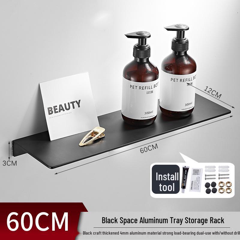 Gunmetal Gray Wall-Mounted Bathroom Storage Rack - Double Layer, No-Drill Shelves