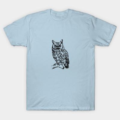 Men Black Print T-shirt Owl No-Cut Heat Transfer Print Cotton Tshirt