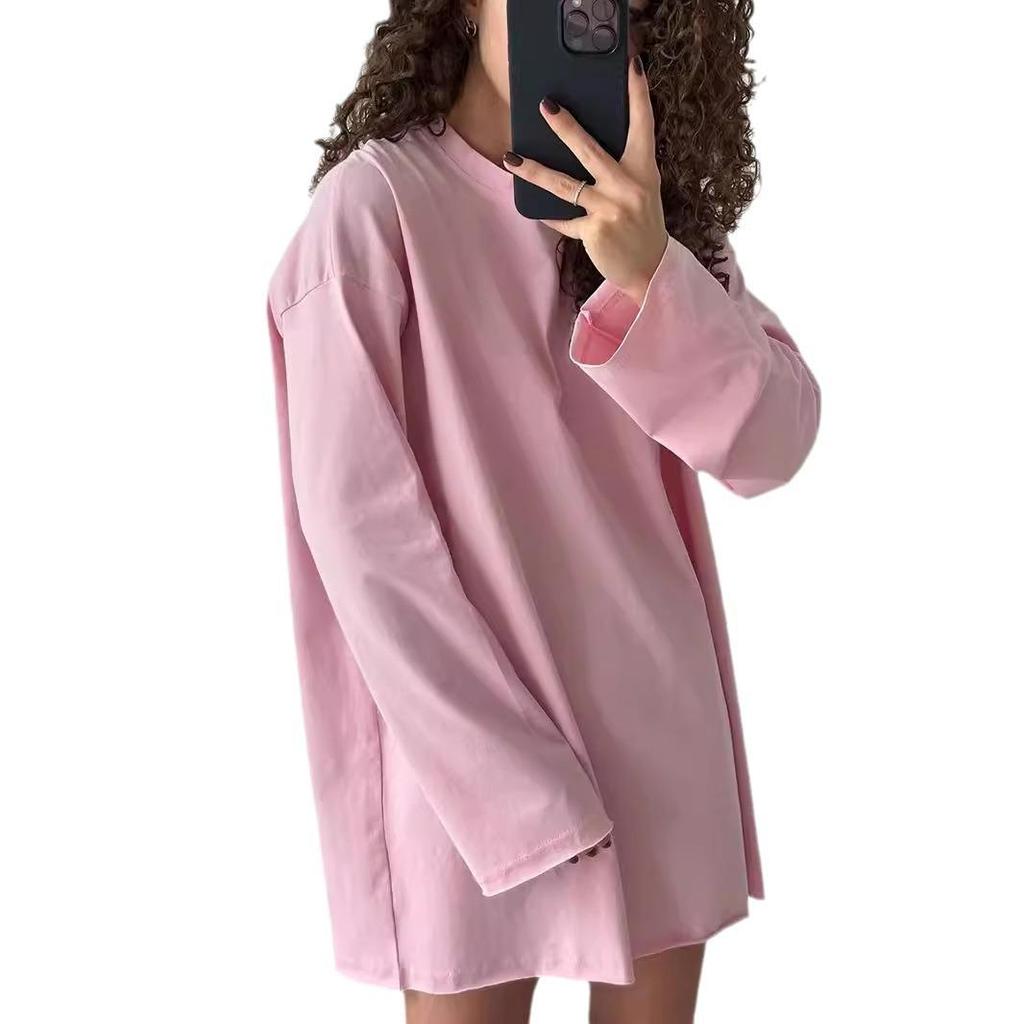 Frühling 2024 Damen reines Baumwoll-T-Shirt mit lockerem Schnitt und langen Ärmeln - GUIYAKECOOL