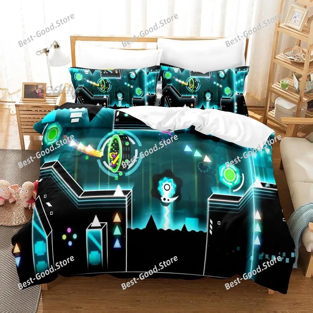 Angry Geometry Dash Bedding Set Single Twin Full Queen King Size Bed Set Aldult Kid Bedroom Duvetcover Sets 3D Print Cartoon