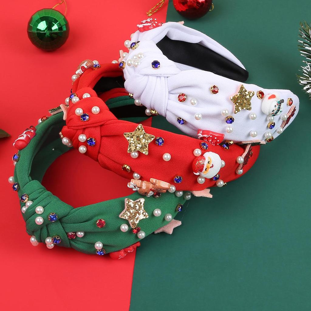 Christmas Cartoon Reindeer & Santa Rhinestone Headband – Festive Party Hair Accessory