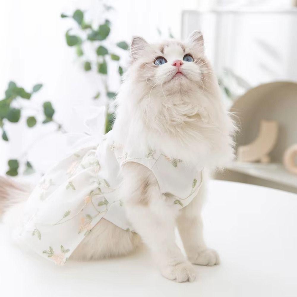 Breathable Floral Dog Lace Dress Embroiderd Summer Pet Clothes Cute Cat Mesh Apparel  Summer