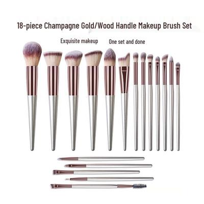 18-Piece Champagne Gold Makeup Brush Set: Powder, Blush, Eyeshadow, and Concealer Tools