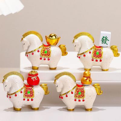 Cute Resin Horse Figurine Chinese Style Horse Mascot Horse Miniature Rotatable Zodiac Horse Ornaments Cabinet