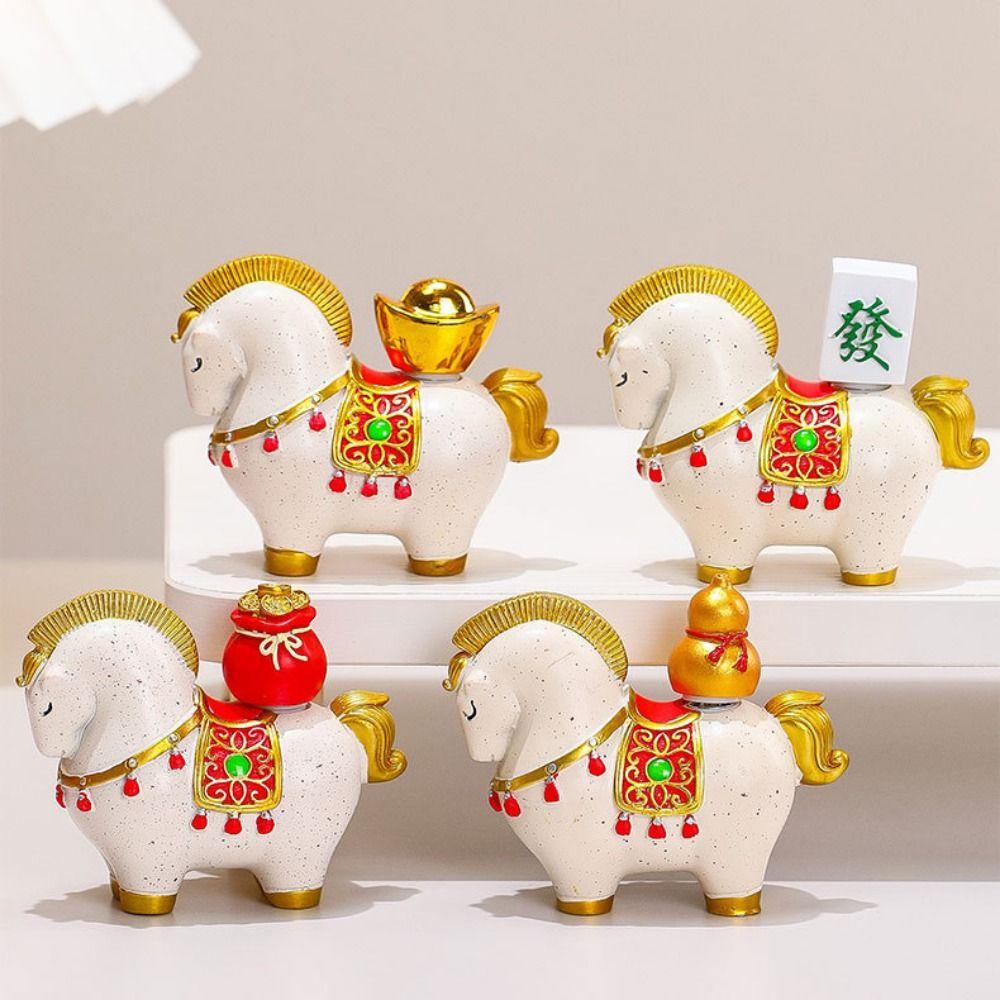 Chinese Style Horse Figurine Resin Desktop Ornament Cute Horse Miniature  Bookshelf