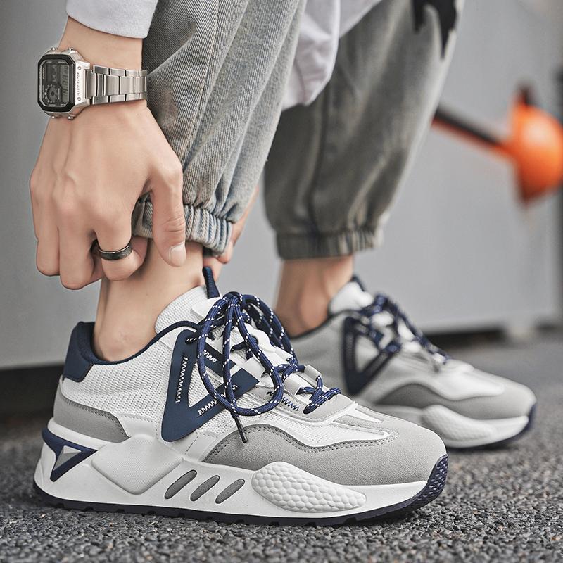 New Lace-up Student Sports Shoes Breathable Mesh Surface Thick Sole Non-slip Men's Shoes Youth Soft Sole Running Shoes