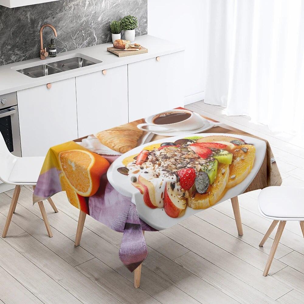 Gourmet Tablecloth Fruit Nut Cake Coffee Print Rectangular  Kitchen Table Decoration Stain Resistant And Waterproof