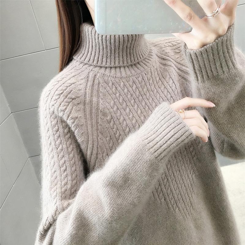 High Neck Pullover Sweater for Women Autumn and Winter Solid Color Thick Knit Base Sweater