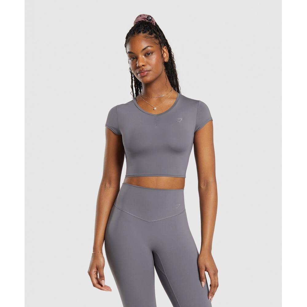 

GYMSHARK Elevate Укороченный топ с рюшами матовый серый B7A1Q GCHK