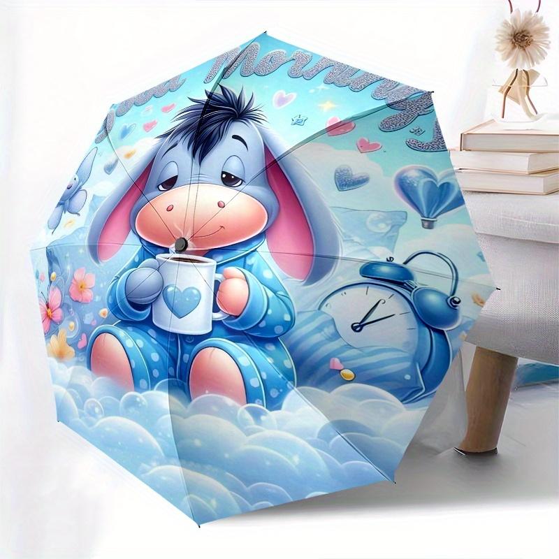 Eeyore,Good Morning Automatic Opening and Closing Umbrella 8 Ribs Windproof Portable Folding Umbrella with Plastic Handle, Suitable for Ca