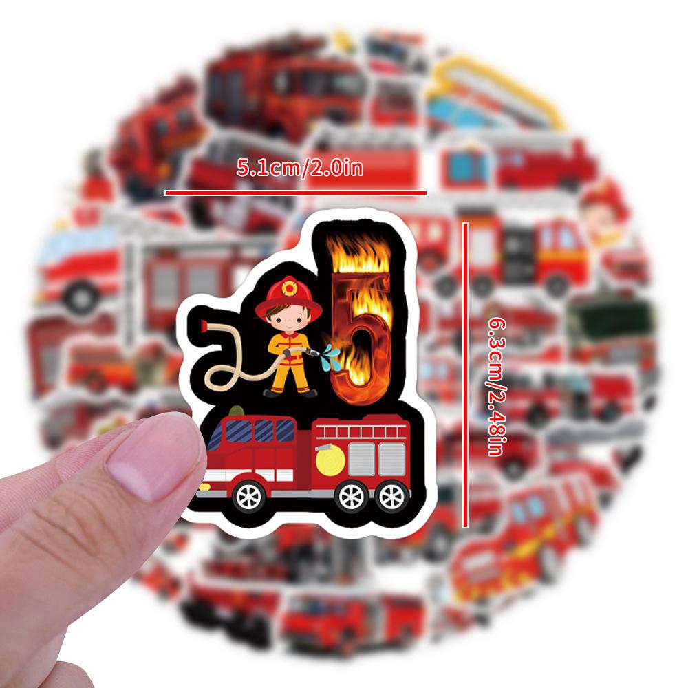 55 New Fire Truck Graffiti Stickers Decorative Suitcase Mobile Phone Skateboard Cartoon Stickers
