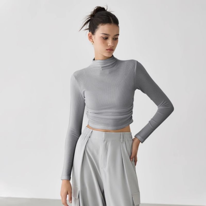 

Mitaogirl Spring and Autumn High Collar Quick-Drying Sports Top Women Mesh Long sleeve Yoga Clothes Breathable Running Workout Clothes Gray hemp L(Suggested 57.50 kg-65.00 kg)