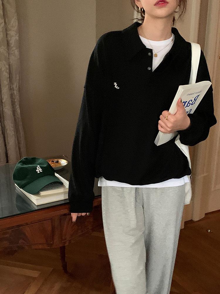 American Retro Gray Straight-Shoulder No-Hood Women's Sweatshirt - Autumn Thin Style, Petite Fit, Loose and Casual