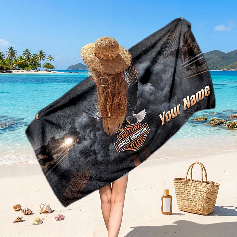 Harley-Davidson Personalisiertes Namens-Text Strandtuch, Weiches Saugfähiges Handtuch Strand Pool Reise Persönliches Geschenk