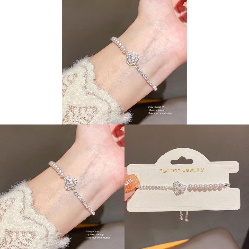 Schmuckkettenarmband mit Zirkonia und Kunstperle für Damen Modisches Accessoire Geschenk