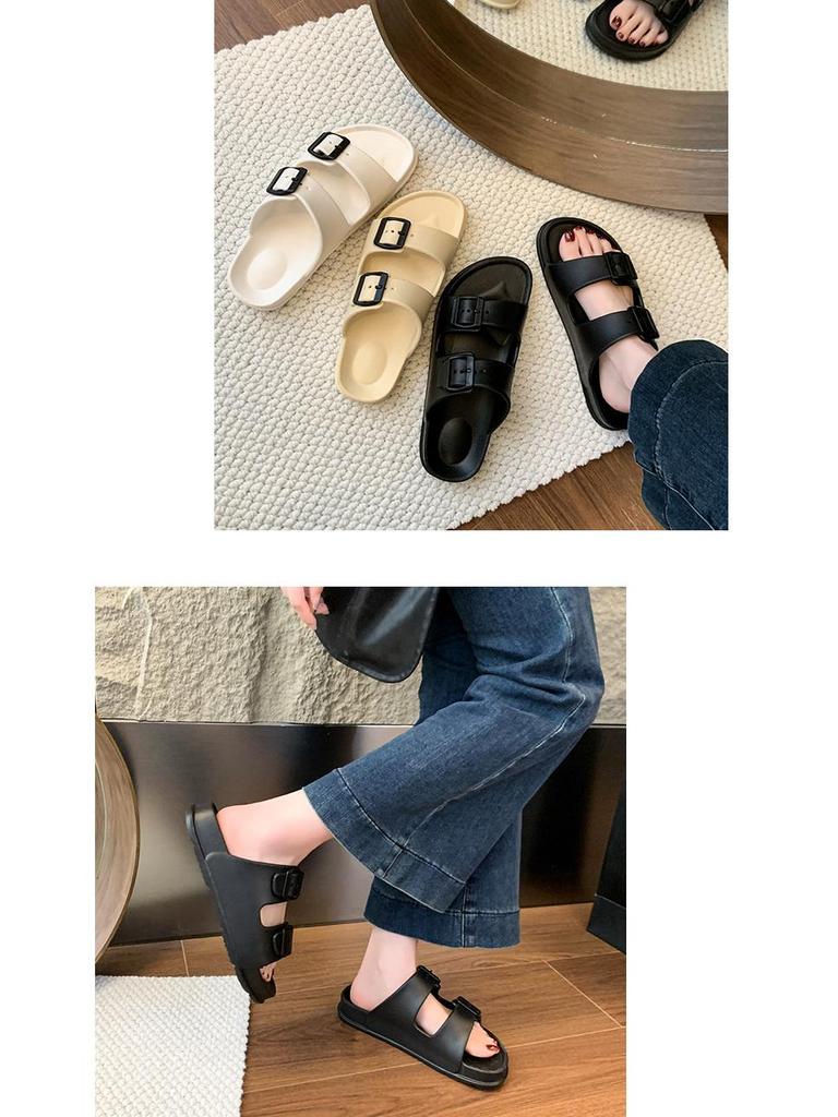 Women's 2025 Summer EVA Slip-on Slippers - Buckle Solid Color Beach Shoes