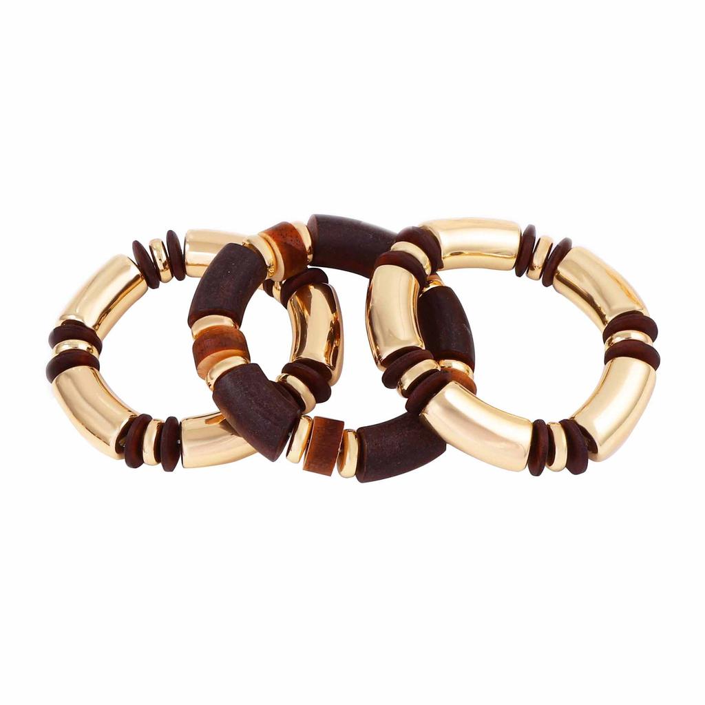 Personalized Trend American Double-layer Stacked Wooden CCB Bamboo Necklace Jewelry Set Versatile Women's Jewelry