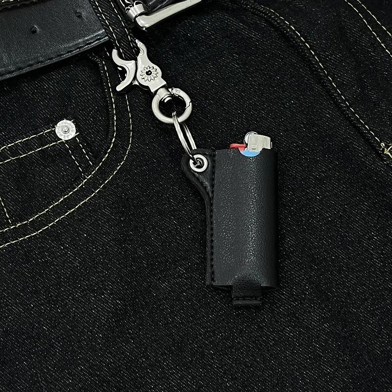 Simple Leather Case Protective Cover for Lighter Keychain Accessory Unisex Metal Lighter with Keychain Simple Design