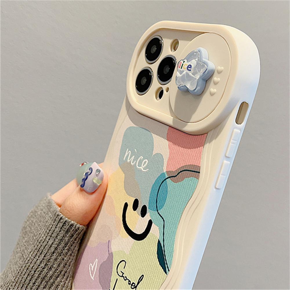 INS Cute 3D Star Rainbow Wave Edge Push Window Protective Silicone Soft Case for iphone 15 14 Pro Max 13 12 11 Shockproof Cover