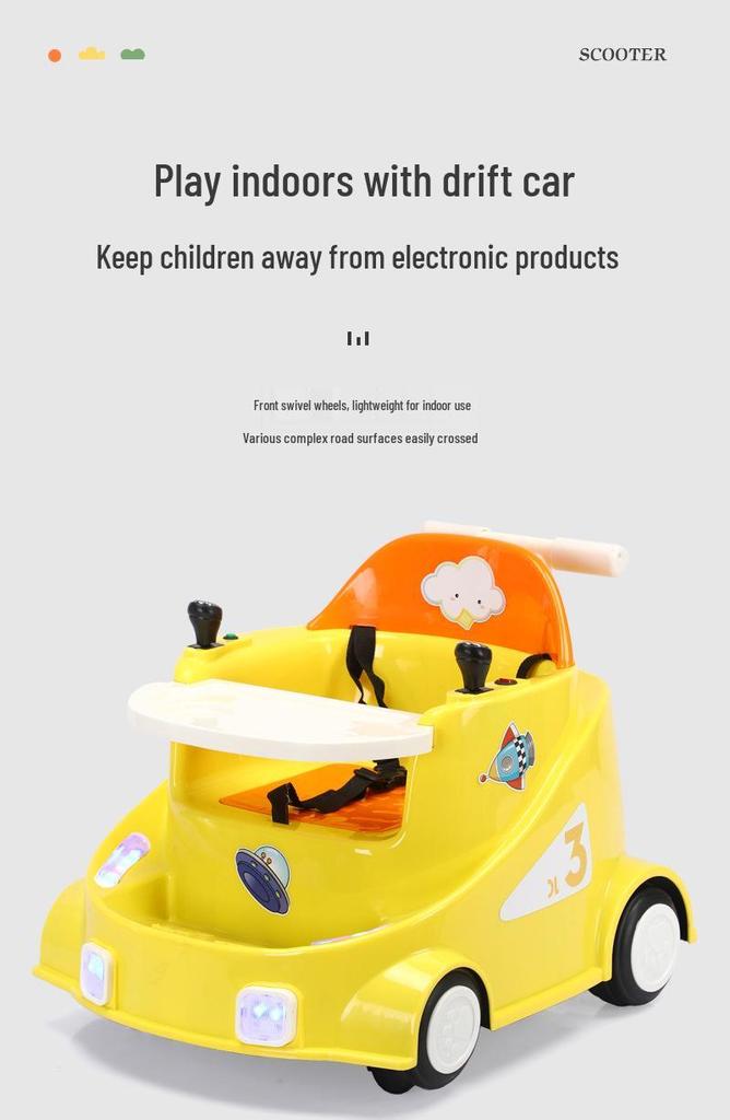 4-Wheel Electric Drift Car for Kids with Tray, Indoor/Outdoor Use, Remote Control, Forward/Backward Rotation, Free Shipping
