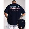 BULA Fiji Slogan Malowniczy Nadruk Bawełniany T-shirt Graficzny Męski Koszulka z Krótkim Rękawem na Wakacje na Wyspie