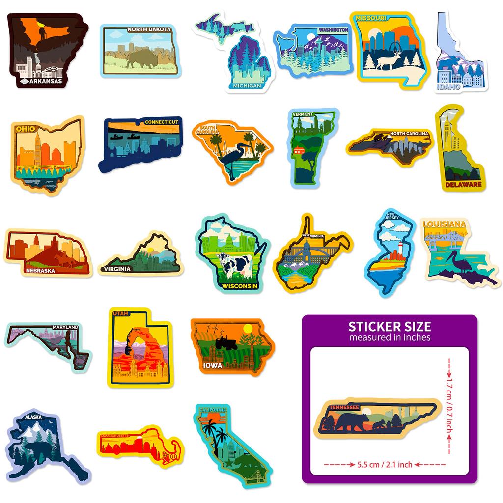 50 State Stickers State Maps City Maps Graffiti Stickers