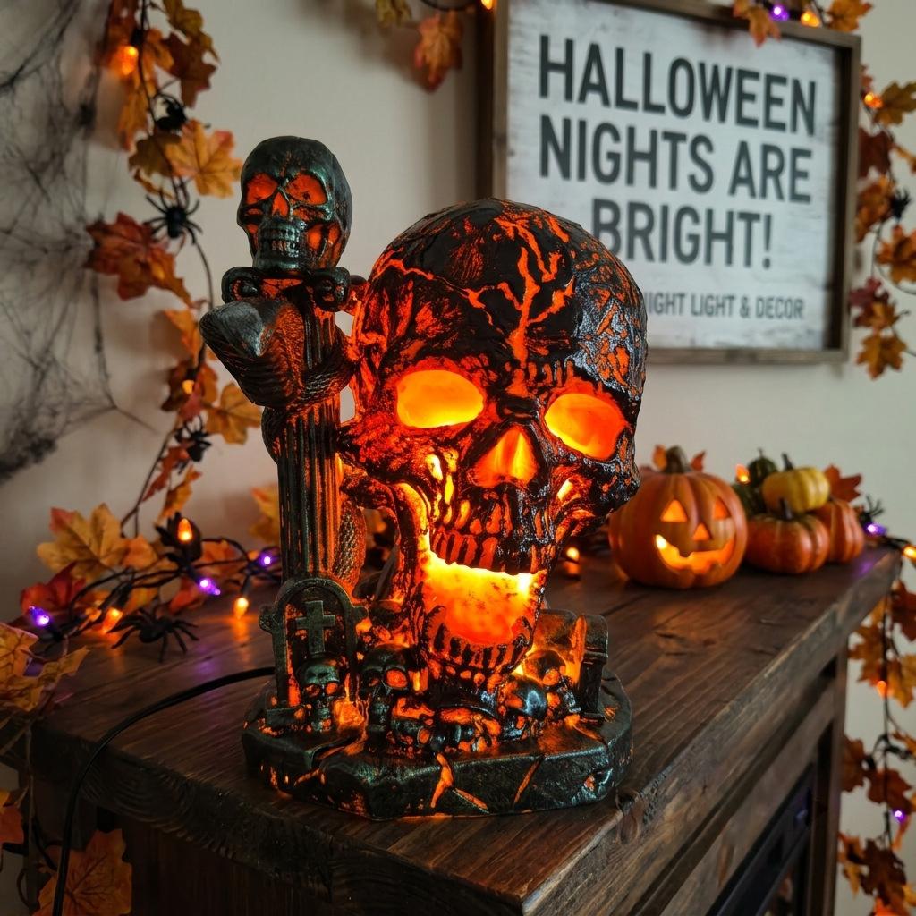 Luce Teschio di Halloween Lanterna Teschio Luce per Cortile Resina Festa Fantasma Decorazione Giardino Artigianato
