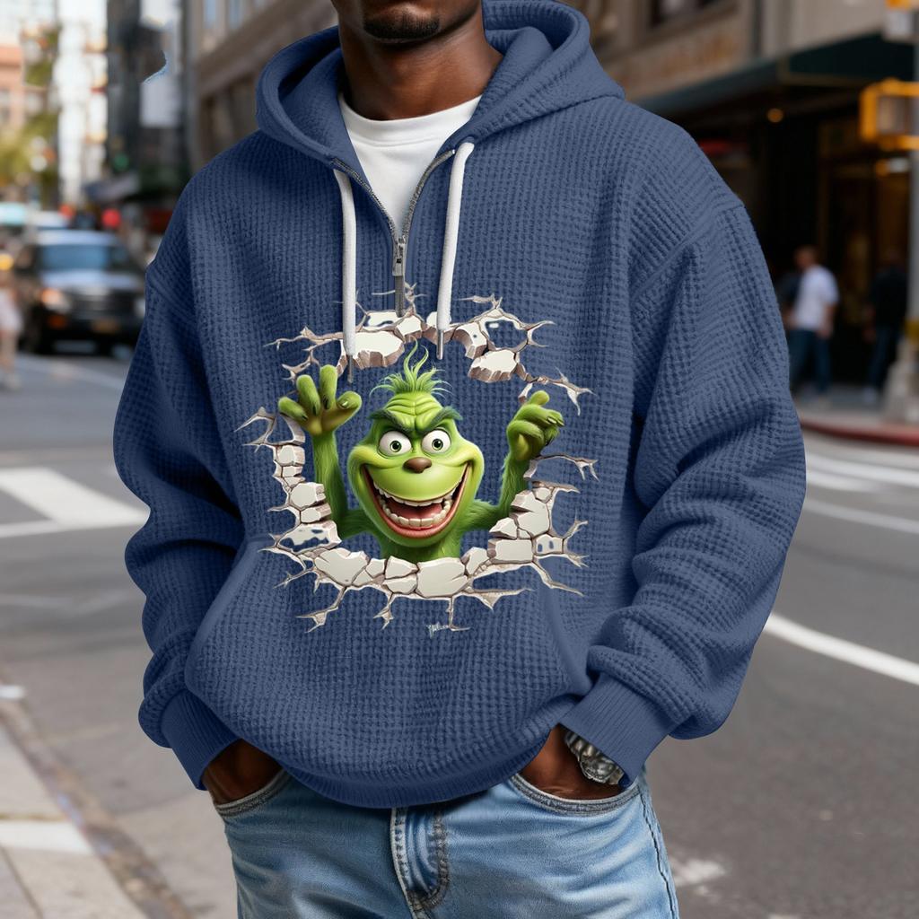 Mokaloha Men's Casual Solid Color Zipper Long Sleeve Hooded Sweatshirt, Everyday Zipper Casual Long Sleeve T-Shirt