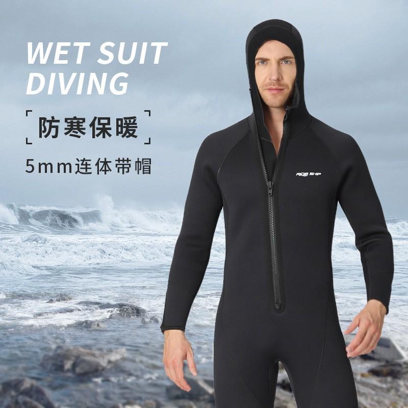 5mm Fullsuit Wetsuit With Hood Scuba Diving Snorkeling Freediving Surfing Swimming Thermal Protection