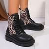 Large size fashion leopard print lace-up platform fashion boots autumn and winter new medium tube versatile European and American style women's boots