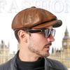 Klassische Retro-Leder-Baskenmütze für Herren, Hochwertige Achteckkappe, Stilvolle Studentenmütze für die Wintermode